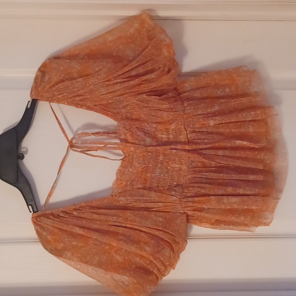 NWT Free People Penelope Peach Blouse Puff sleeve sz M - Picture 5 of 8